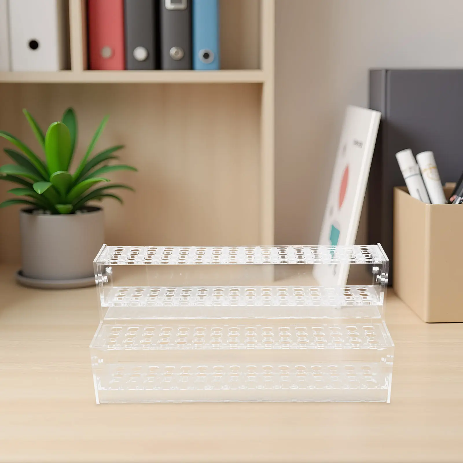 

Акриловая подставка для ручек на 96 отверстий, двухслойный прозрачный органайзер для карандашей, маркеров, кистей, гелевых ручек, для художественных принадлежностей, для стола