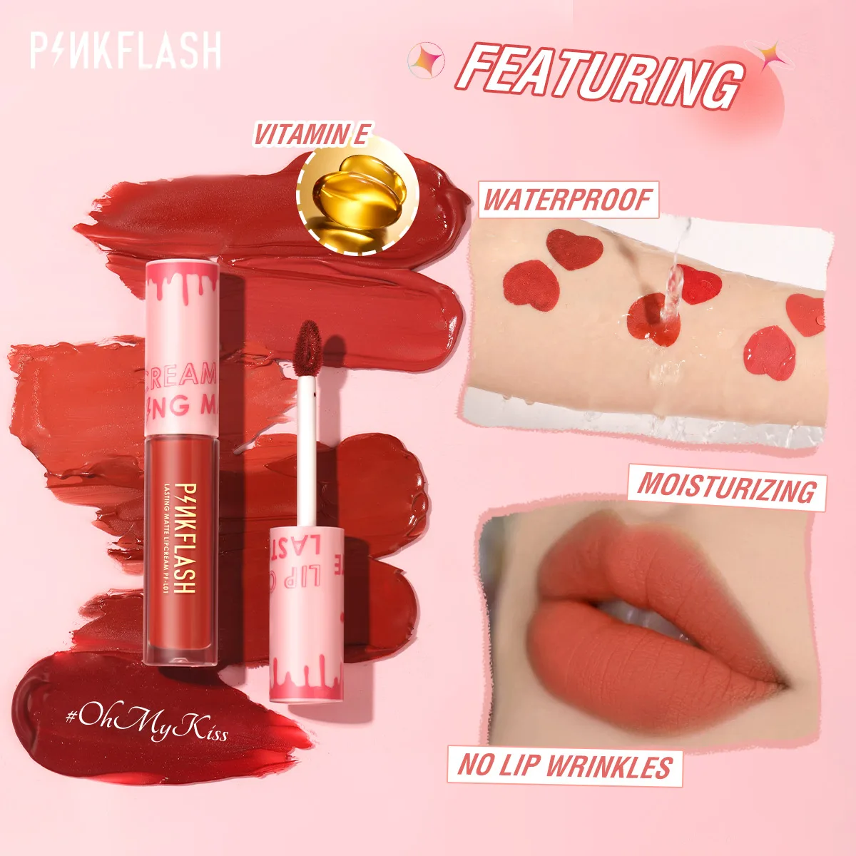 PINKFLASH 24 Colors Matte Liquid Lipstick Soft Moisturising Lip Gloss Long Lasting Waterproof Lip Tint Beauty Makeup Cosmetics