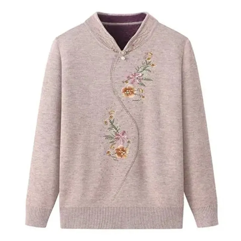 Autumn  Winter Clothes Middle-Aged Elderly Women's Pullovers And Fluffy Clothes For Mothers Warm Tops And Straight Sweaters.