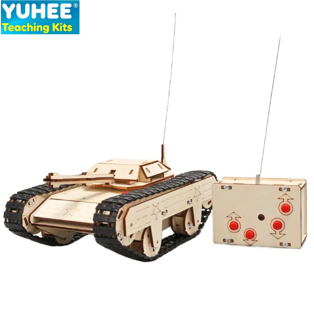 DIY Wooden Remote Control Tank Kit for Kids Educational Physics Assembly Model STEM Toy Creative Science Experiment Building Set
