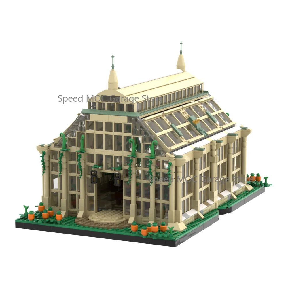 Medieval Gothic Glass Greenhouse MOC Brick Set Ivy Plant Pumpkin Garden Architecture Building Blocks Street View Display