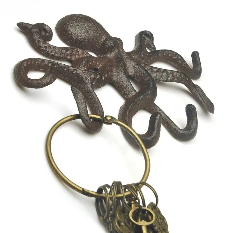 Cast Iron Octopus Hook Animal Key Hook Decorative Hooks Wall Storage Rack Wall Decoration Coat Hooks Storage Organizer Shelf