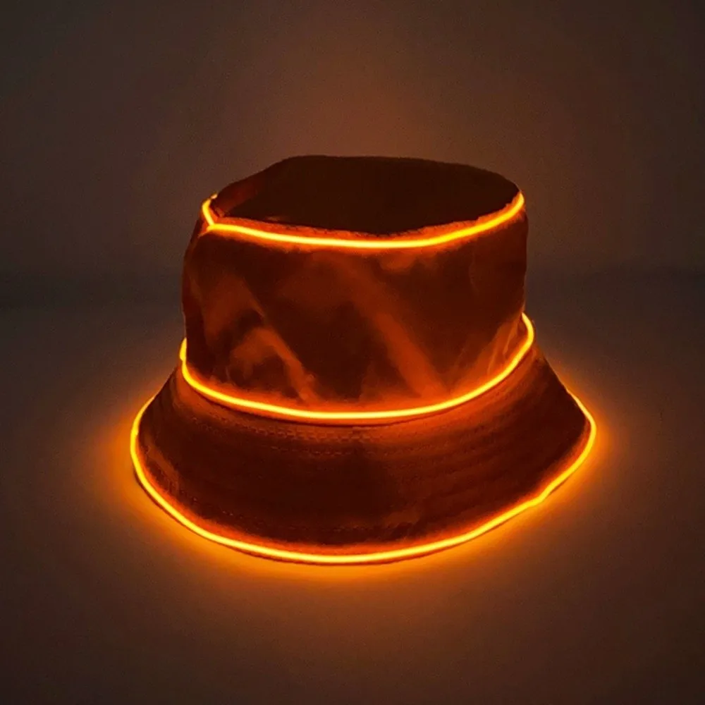 Fashion Battery Powered LED Bucket Hat Colorful Flashing Modes Luminous Hat Solid Color Korean Style Flashing Glow Hat Halloween