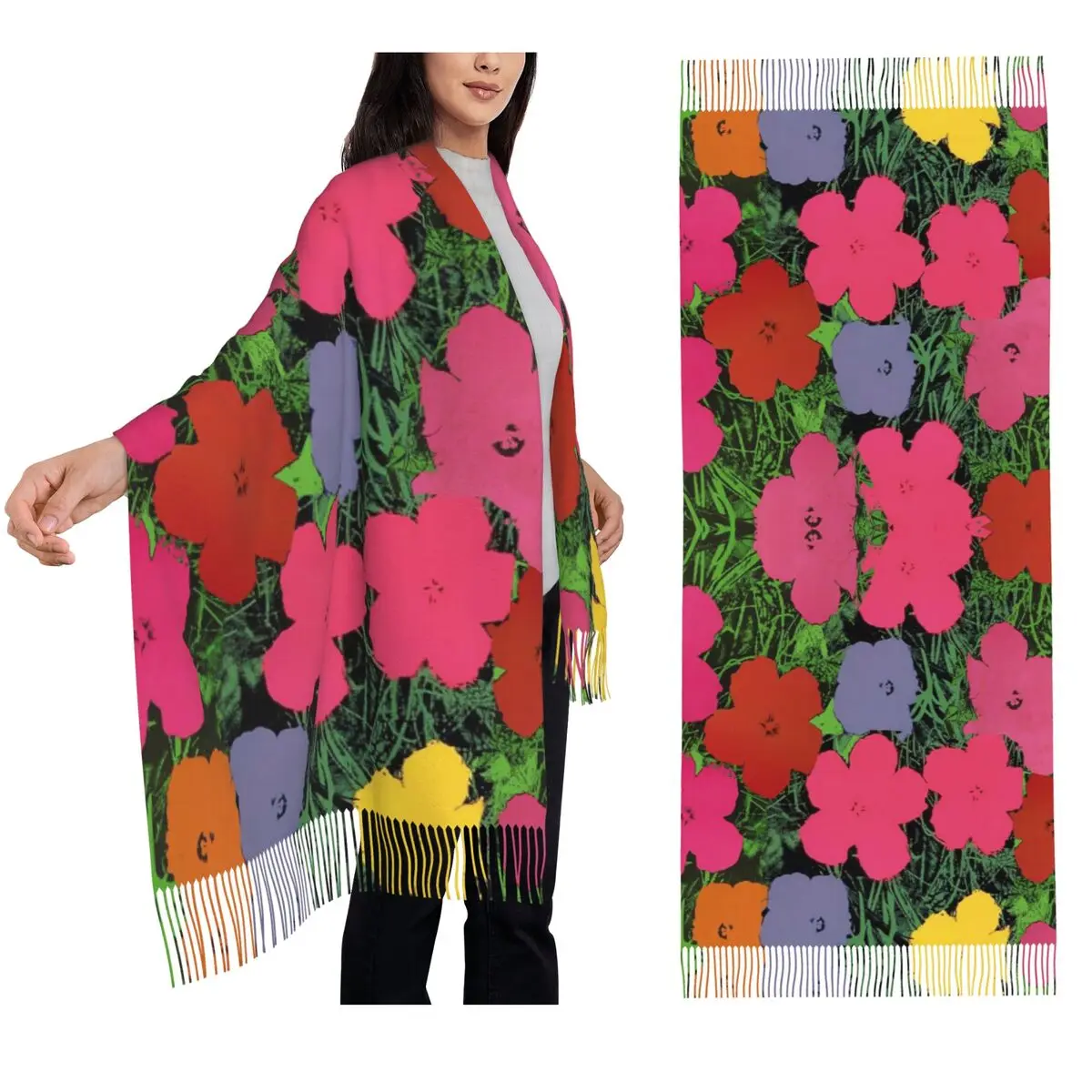 

Шарф Энди Уорхола, шарфы с кисточками для женщин, мягкие теплые шали и накидки, длинная осенне-зимняя шаль