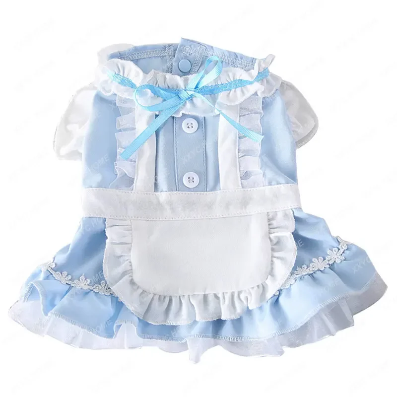 

Summer Cat Ribbon Bow Tie Lace Maid Costume Thin CatPrincess Skirt Two-Legged Dog Pet Clothes