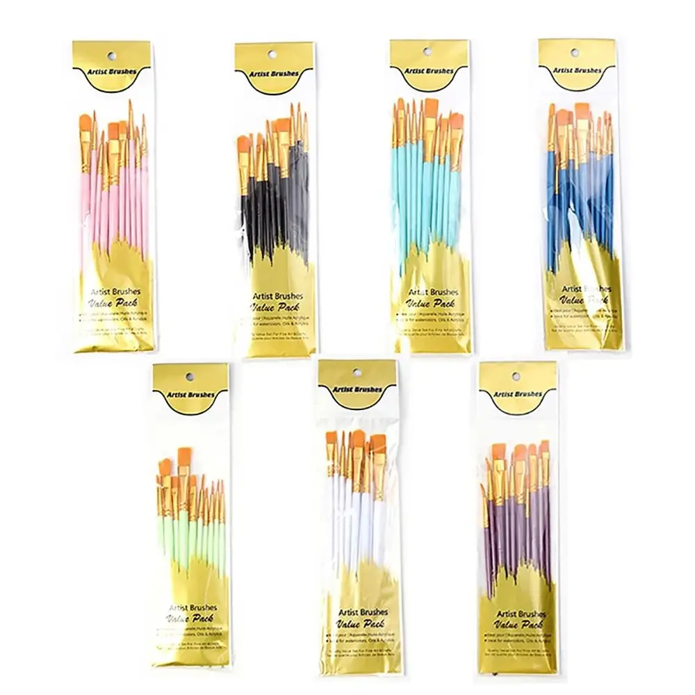 10Pcs/set Watercolor Acrylic Artist Paint Brush Set Paintbrush Nylon Hair Oil Painting Brushes Colorful Professional