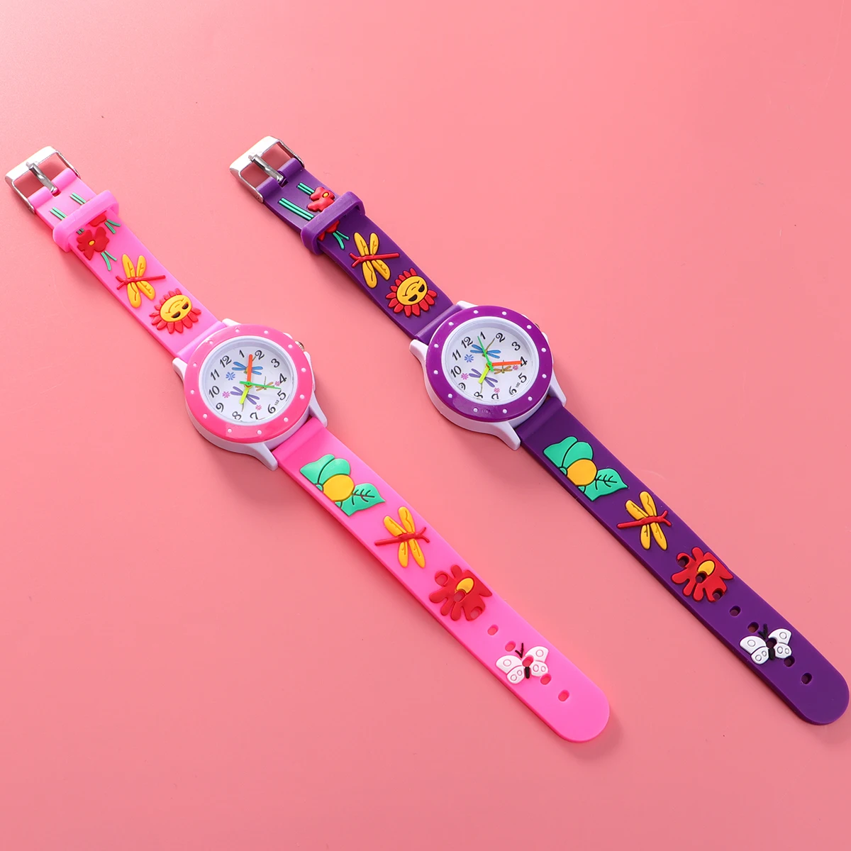 

2pcs 3D Three-Dimensional Wrist Watch Cartoon Printed Creative Kids Watch For Children Girls Boys Dragonfly Style Random Color