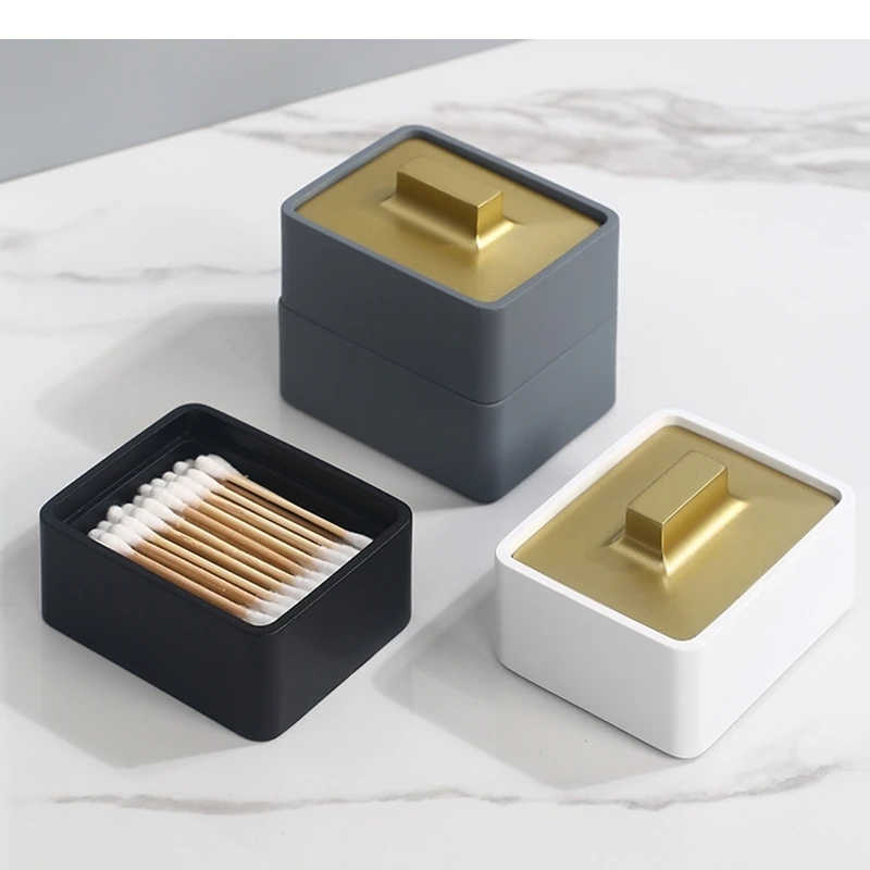 

Resin Dental Floss Cotton Swab Box Solid Color Toothpick Storage Simple Home Desktop Holders Dispenser