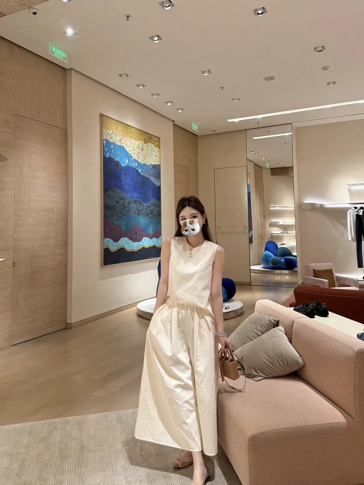 

Комплект из двух предметов: топ и брюки из чистого хлопка в стиле Island Old Money Vibe, летний модный наряд для женщин