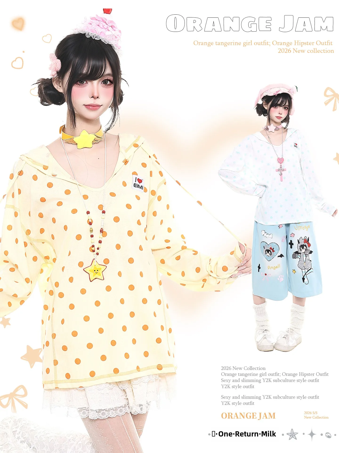 Dopamine Print Orange Jelly Long Sleeve T-Shirt Women Summer Loose Thin Sun Protection Hoodie Top Polka Dot Pattern Casual Wear