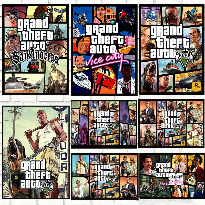 Video Game Grand Theft Auto Poster Canvas Painting GTA 5 Wall HD Picture Print For Modern Gamer Living Room Home Decor Frameless