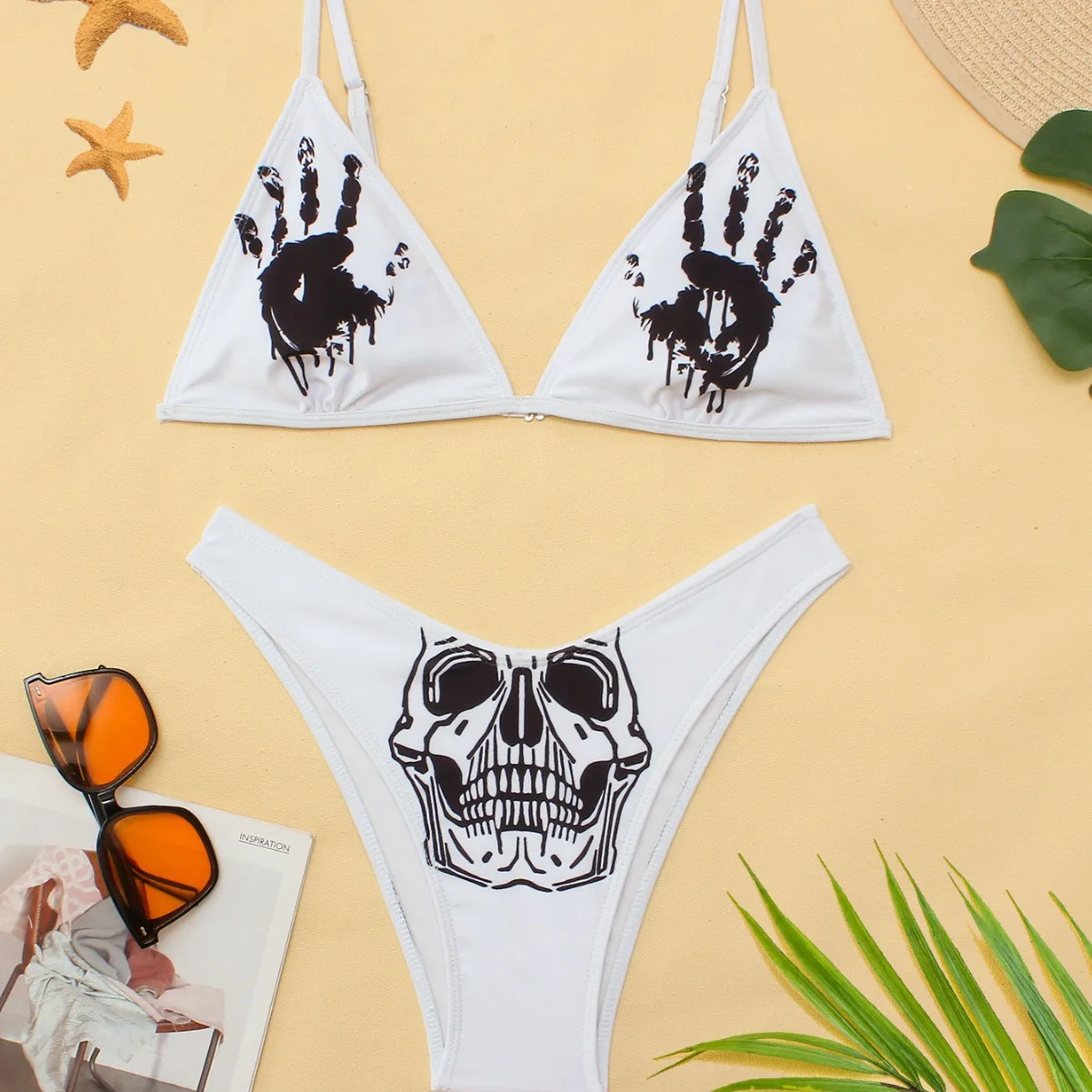 Gothic Skull Hand Print Bikini Set Women Dark Punk 2 Piece Swimsuit Sexy Low Waist Bathing Suit Summer Beach Swimwear