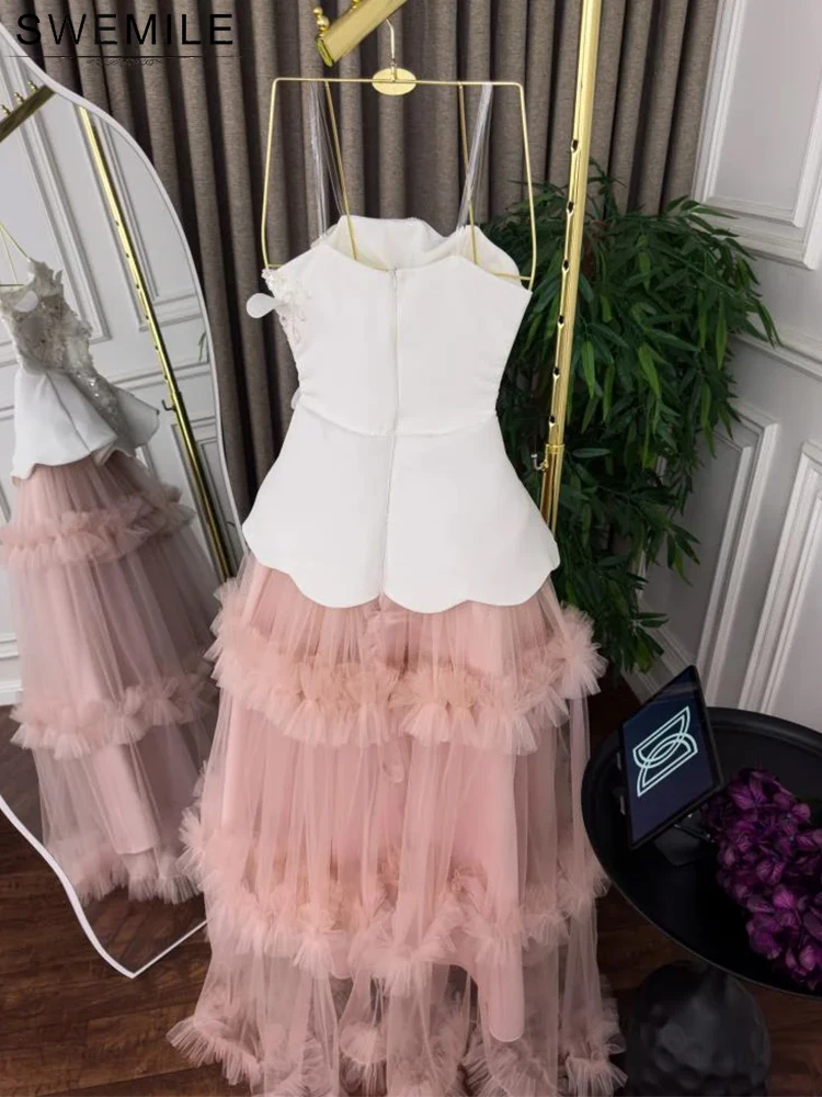SWEMILE-vestidos de noche elegantes con apliques sin tirantes, corte en A, Vintage, flores en 3D, corsé, vestidos de graduación, vestidos de fiesta de tul escalonados 2026