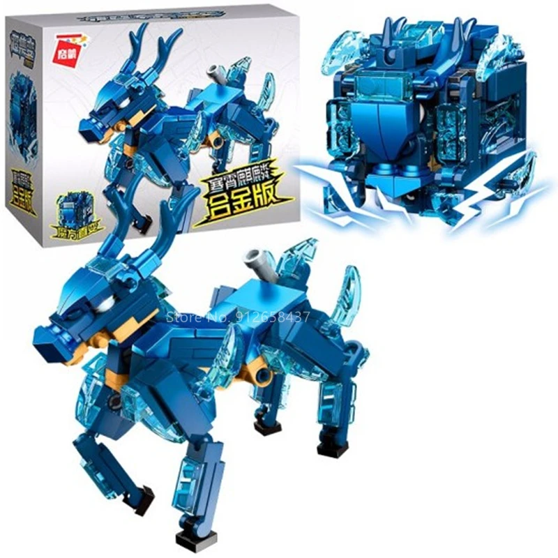 QMAN Machine Armour Beast Magic Cube Transform DIY Alloy Mecha Mechanical Brick Fight Figures Shark Building Blocks Kids Toys