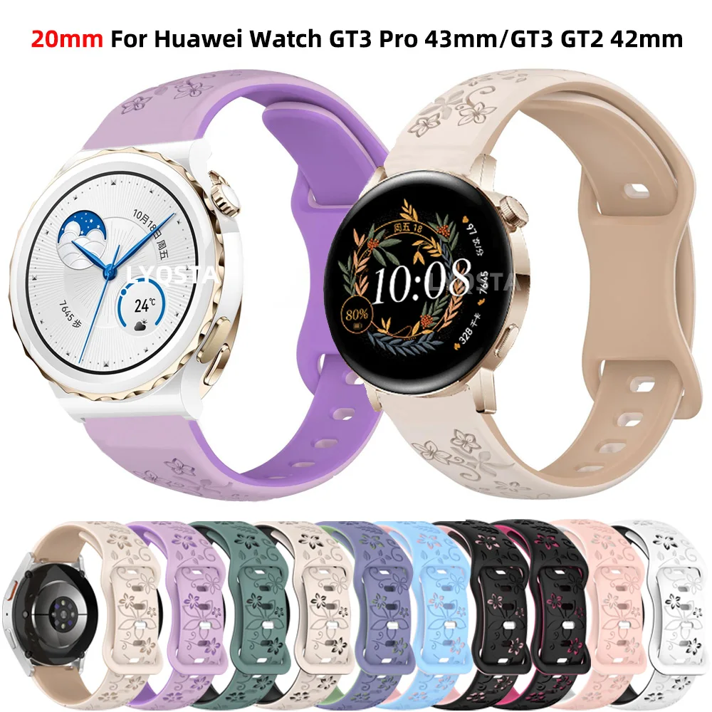 20 มม.สายนาฬิกาซิลิโคนสำหรับหัวเว่ย GT 3 โปร 43 มม.สร้อยข้อมือหัวเว่ยวอทช์ GT 2 GT3 2 42 มม.Honor Magic Watch 2 42 มม.สายรัดข้อมือ