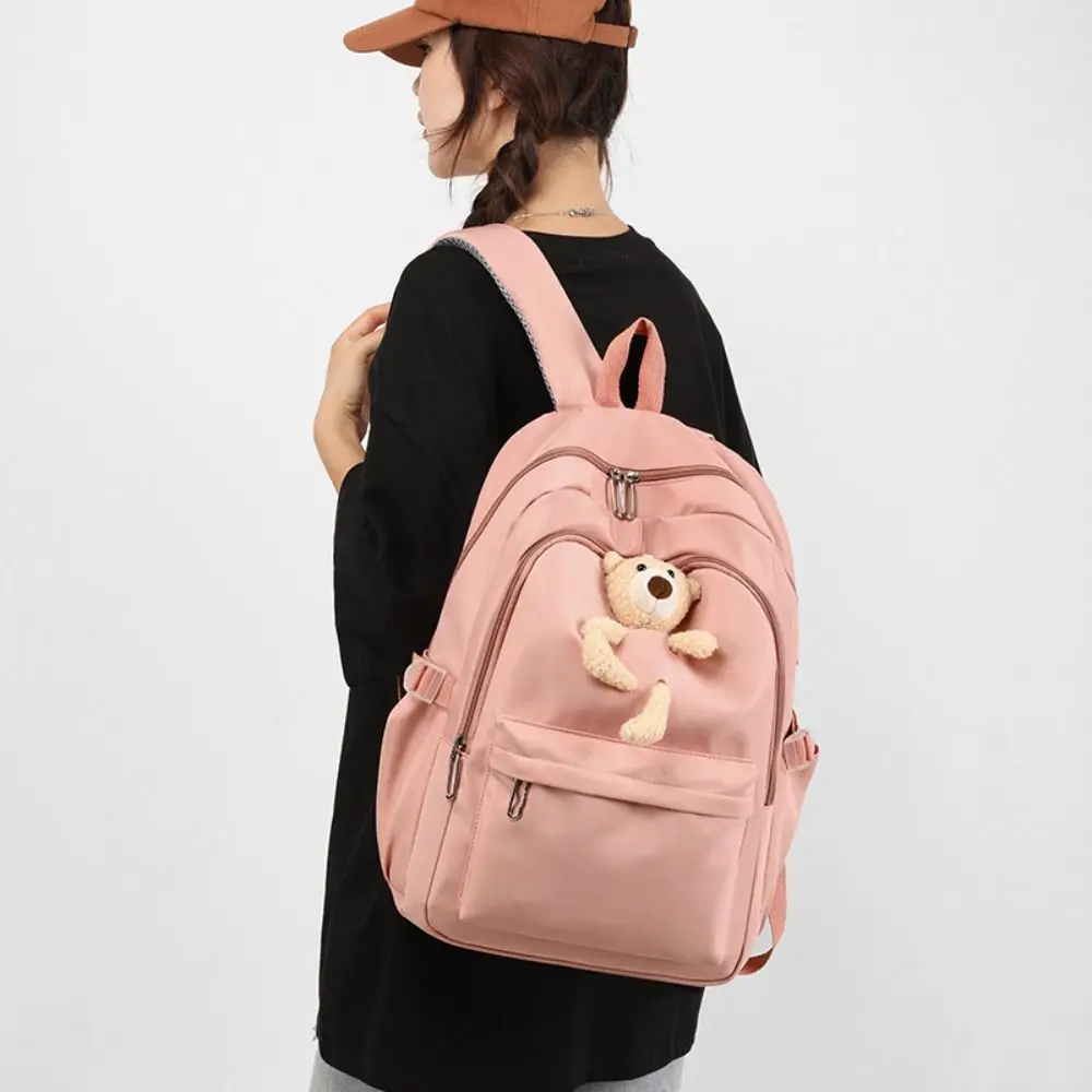 

Japanese Oxford Large Capacity Backpack Solid Color Schoolbag Korean Style School Bag Bear Doll Casual Knapsack Student