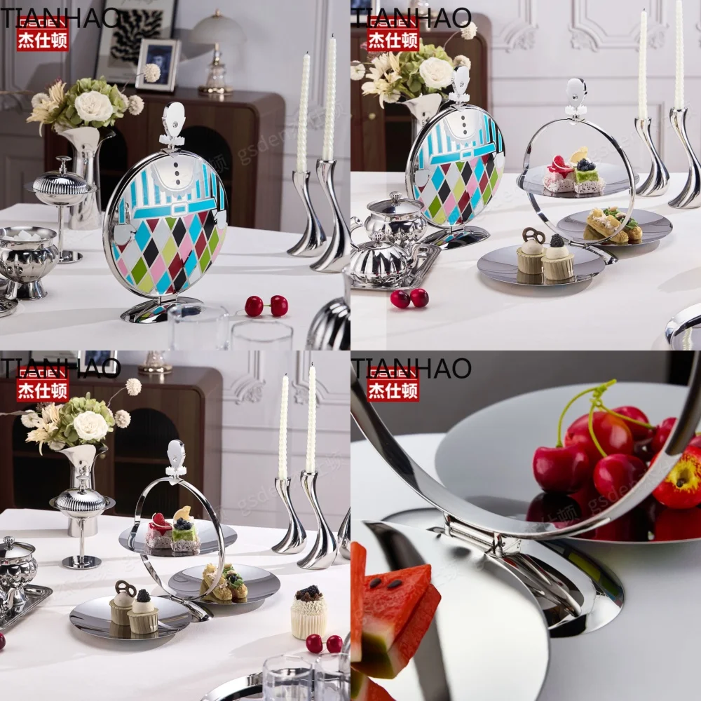 Premium 304 Stainless Steel Folding Fruit Plate Cake Stand Light Luxury Afternoon Tea Dessert Rack Home Dessert Display