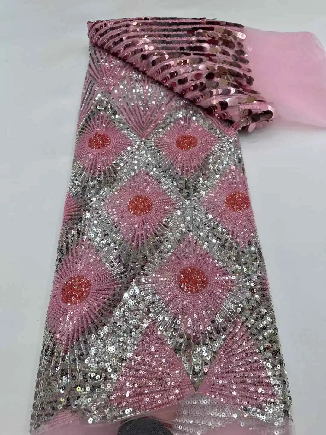 Wholesale African Lace Fabric 2026 High Quality Nigerian French Tulle Lace Fabric Luxury Bead Sequin for Wedding Party Dress Sew