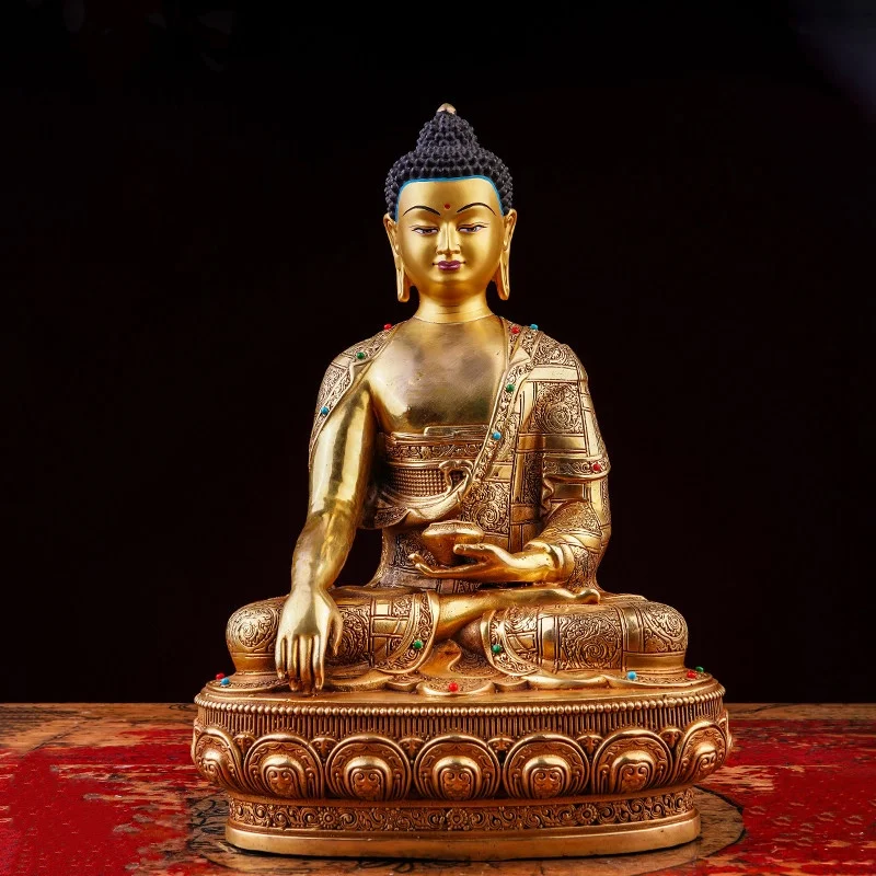 30cm Xizang ethnic crafts Tantrism Sakyamuni Buddha Statue Tibet Buddhism Pure Copper Gilded Home Buddha Hall Table Decoration