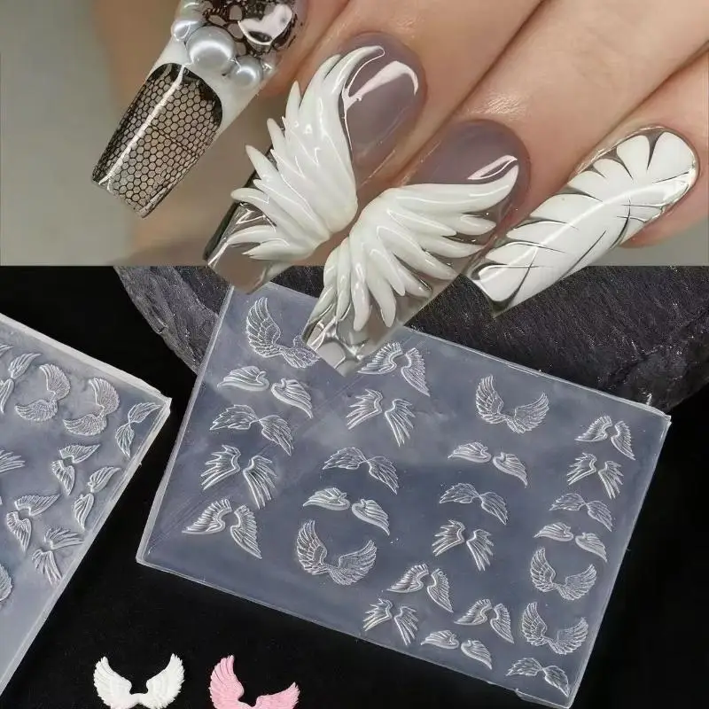 3D Angel Wings Nail Mold Feather Shaped Silicone Template Reusable Silicone Nail Mold DIY Nail Art Decoration Nail Making Tools