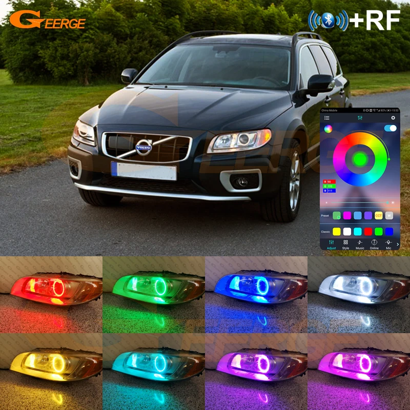 For Volvo XC70 II 2007-2016 Xenon Headlight BT App RF Remote Control Multi-Color RGB Led Angel Eyes Kit Day Light