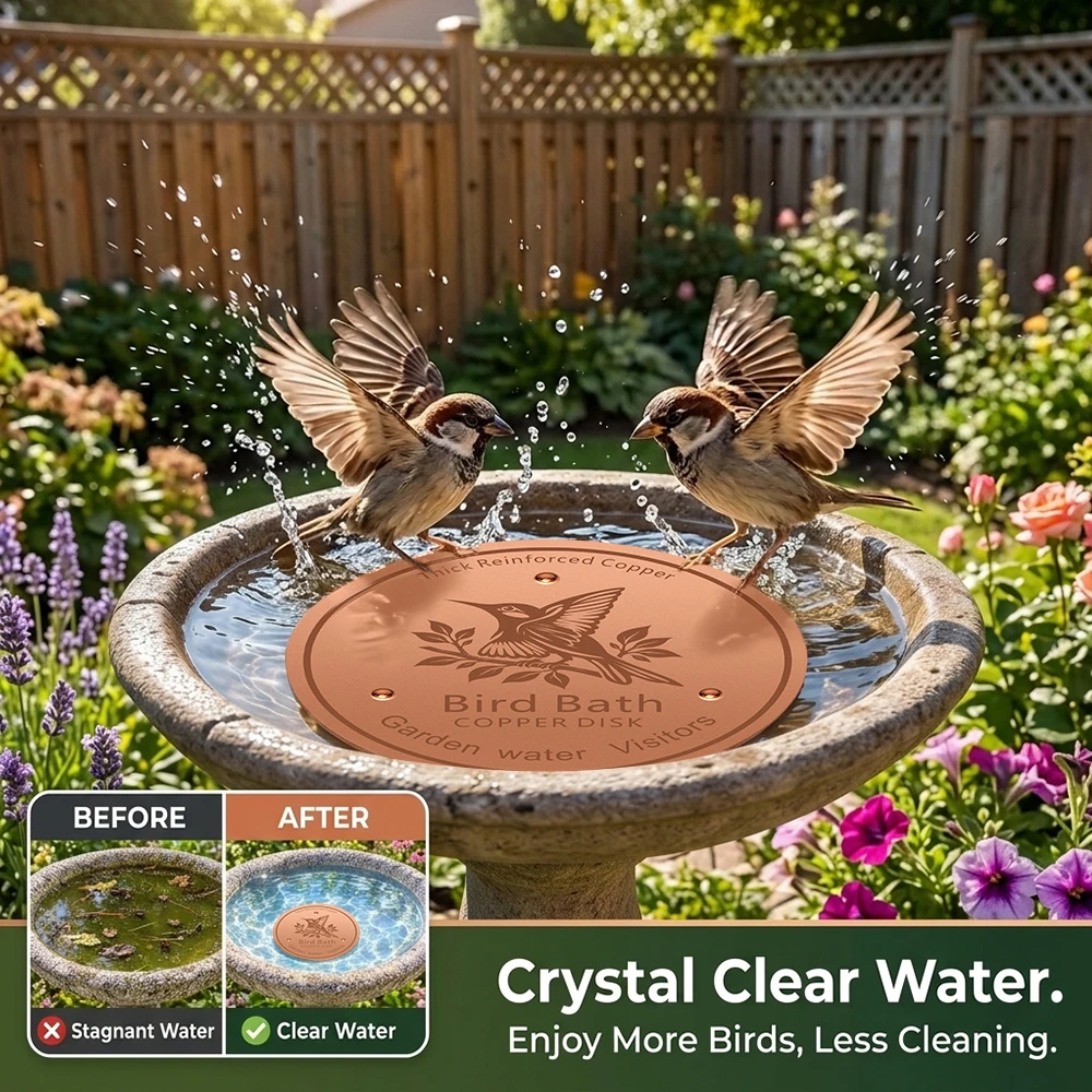 Copper Bird Bath Disk for Garden Water Basins, Thick Reinforced Metal Filter to Keep Stagnant Water Clear and Attract