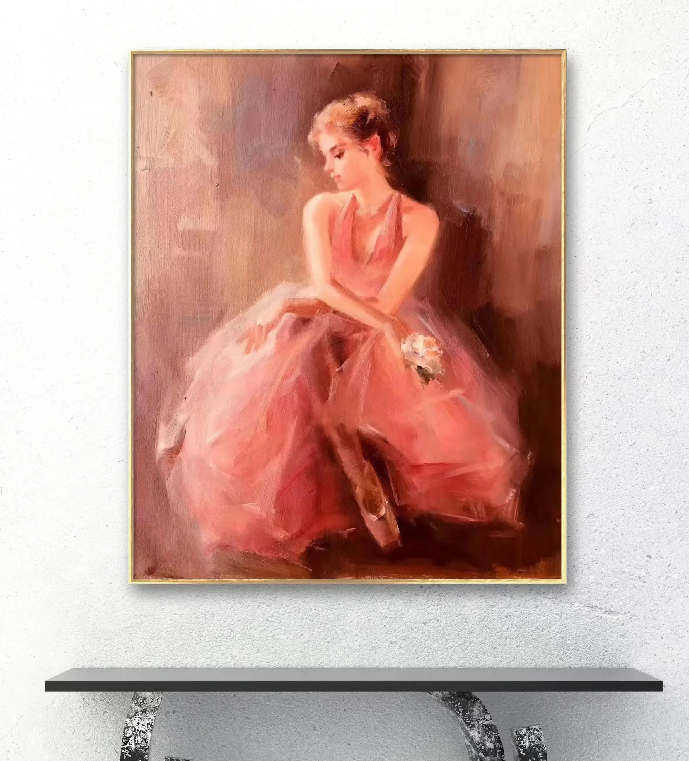 Hand drawn oil painting luxury home decoration abstract ballet girl sofa background bedroom decoration