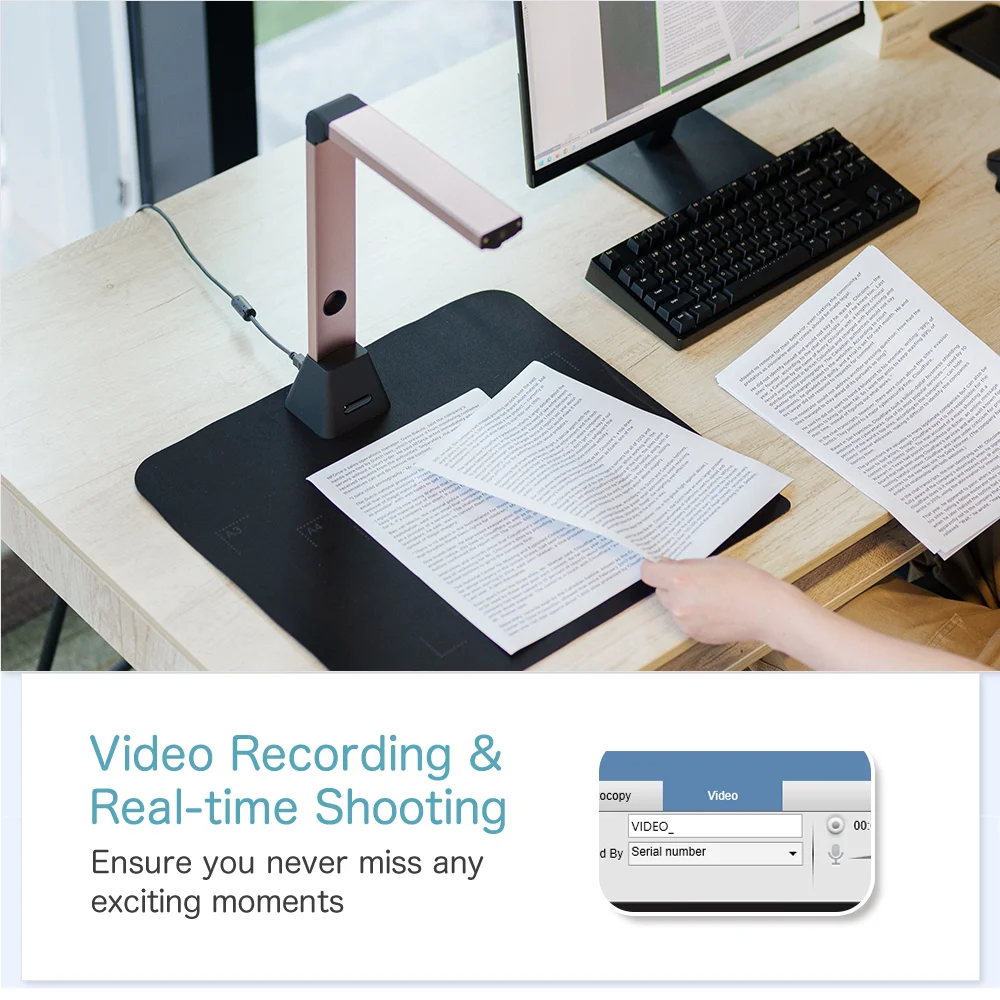 Document Camera Scanner 13-Megapixel A3 A4 High Speed 180 Languages Photo Book Portable USB LED Light Source For Office School