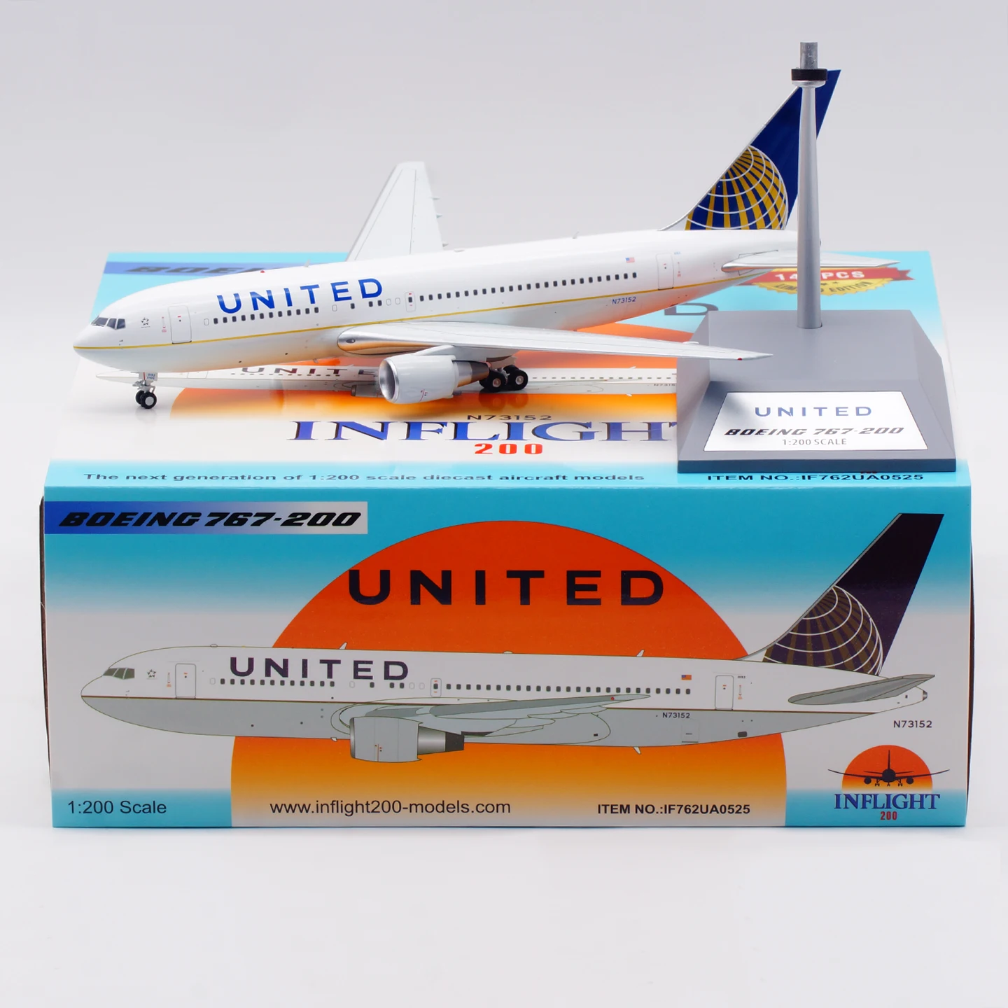 

IF762UA0525 Alloy Collectible Plane INFLIGHT 1:200 United Airlines "StarAlliance" Boeing B767-200 Diecast Aircraft Model N73152