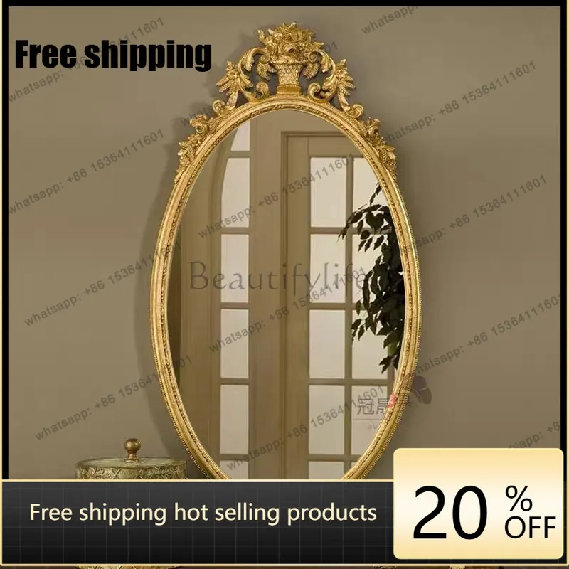 LJY European retro engraved makeup mirror wall-mounted bedroom home dresser French