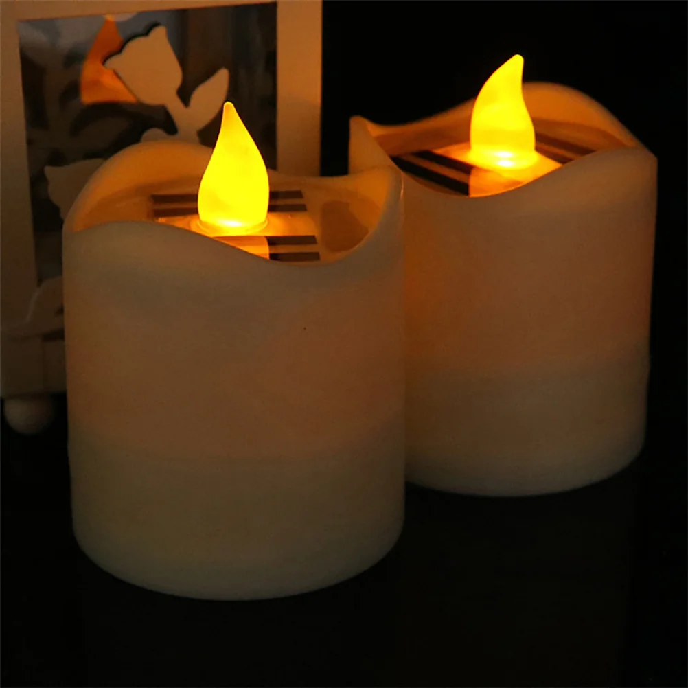 

6pcs Solar Outdoor C les LED Fake Ice Rechargeable Tea Lights Waterproof Flameless Lamp for Home Garden Decor Weddings