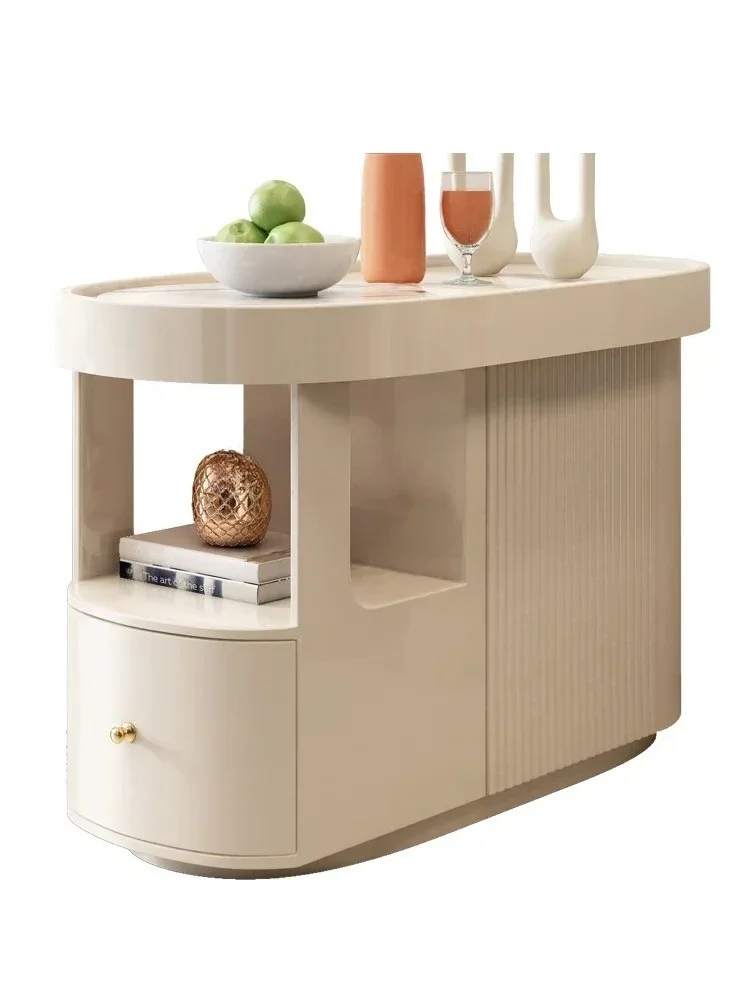 A Cream Style Portable Tea Side Cabinet Household Living Room White Storage Cabinet