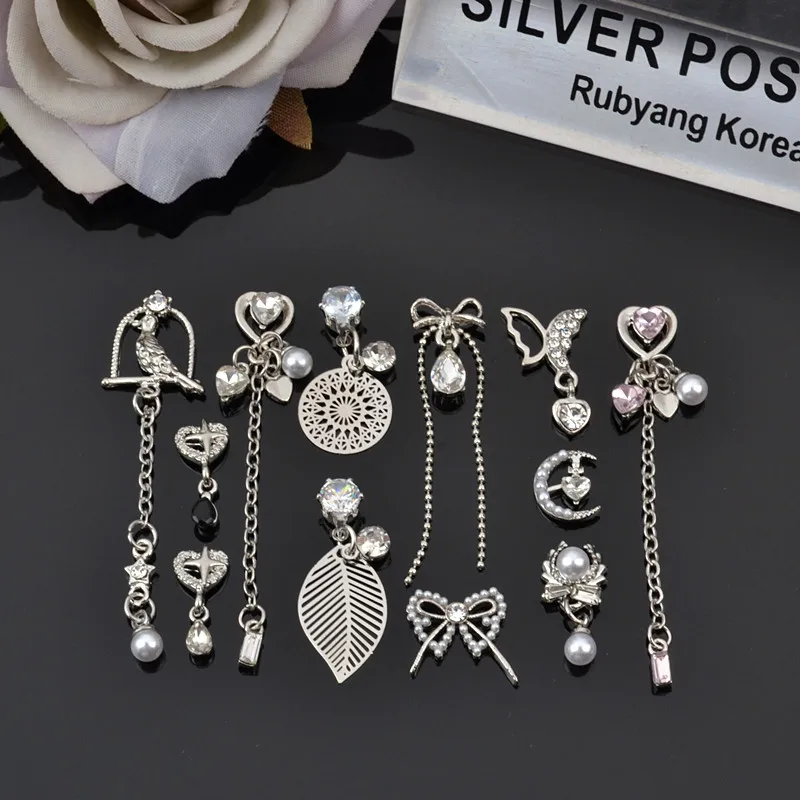 

10pcs Nail antique birdcage tassel chain four-star love pendant jewel hold China-Chic jewelry star silver nails accessories