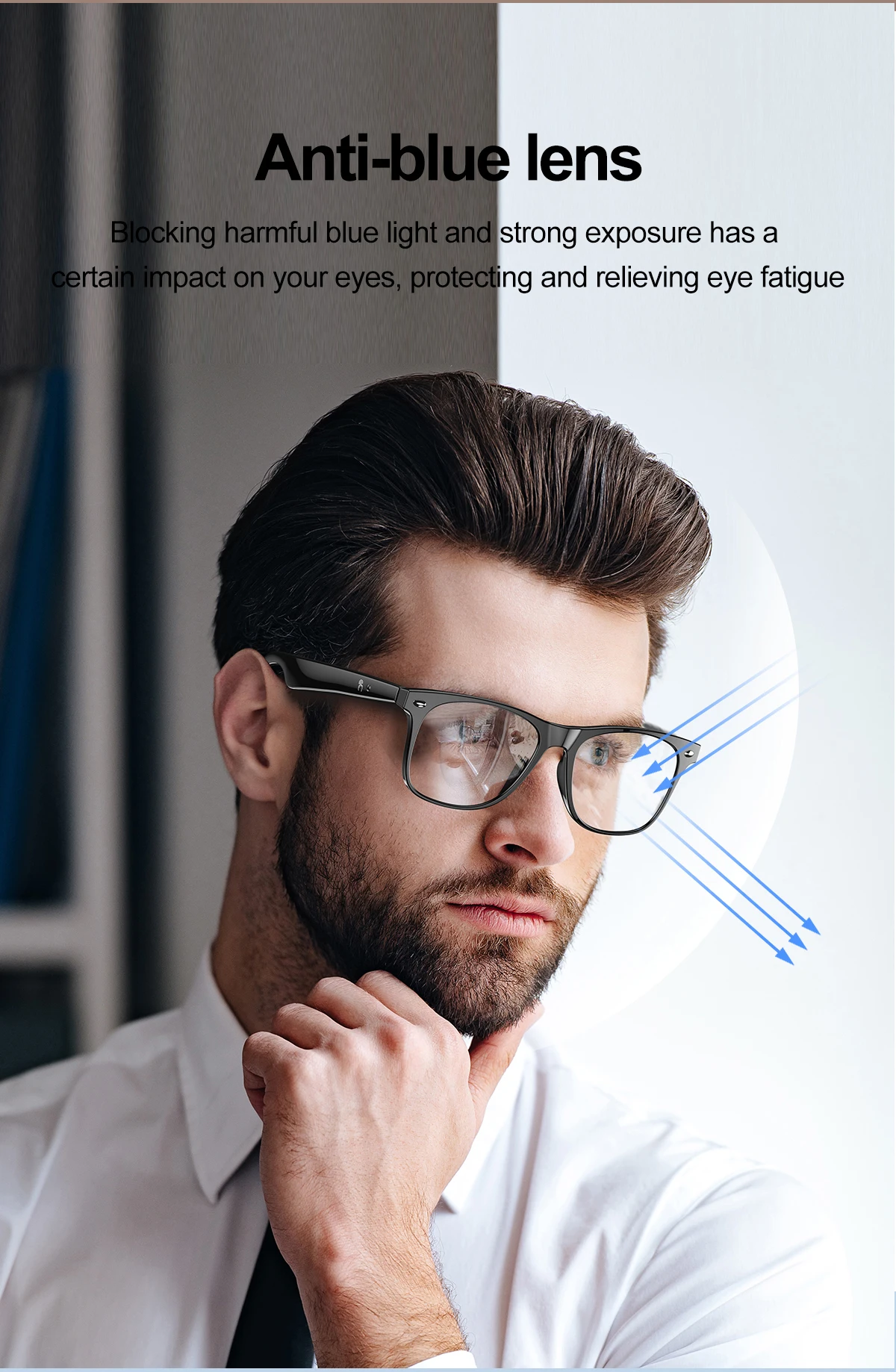 W100 BT Audio Glasses IP65 Waterproof Anti-blue Lens Smart Broadcast Voice Assistant Remote Photo Glasses Real-time Translation
