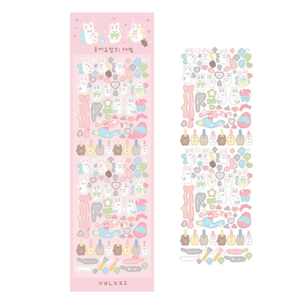 1/2PCS Korean Popular Cartoon Bunny Bear Laser Sticker Scrapbooking Stick Material Stationary Kawaii Art Decoration Supplies