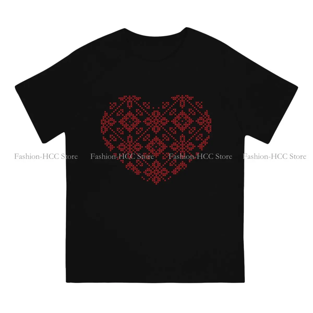 Heart O Neck TShirt Ukrainian Vyshyvanka Ornament Classic Polyester T Shirt Man's Clothes New Design