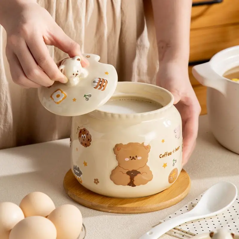 

Cartoon Bear Ceramic Covered Pig Oil Tank, High Temperature Resistant Chili Oil Tank, Creative Seasoning Tank Kitchen Tools