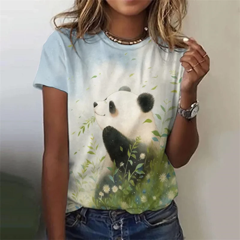 

3D Printed Cute Animal T-Shirt for Women Raccoon Panda Pattern Tees Summer Casual Short Sleeves Round Neck Tops Loose T Shirts