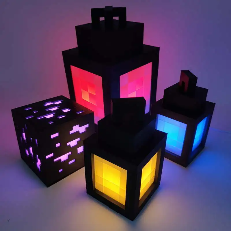 Lanterna luminosa nightlight recarregável jogo pixel luz em torno do quarto das crianças atmosfera luz decoração para casa ornamento