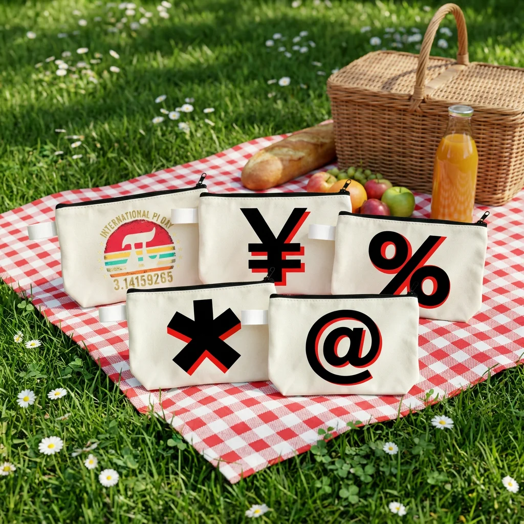 Mathematical Symbols Canvas Large Capacity Stationery Storage Bag Shopping Go to Library Portable Canvas Cosmetic Bag Unisex