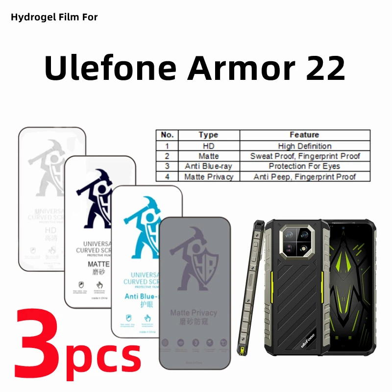 3pcs HD Hydrogel Film For Ulefone Armor 22 Matte Screen Protector For Ulefone Armor 22 Eye Care Anti Spy Matte Protective Film