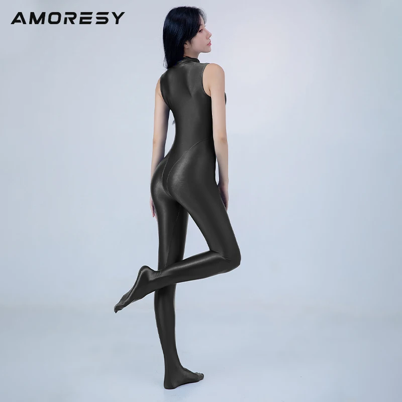 AMORESY high gloss high elastic tight tail wave surfing competitive one-piece front zipper Yoga role-playing swimsuit