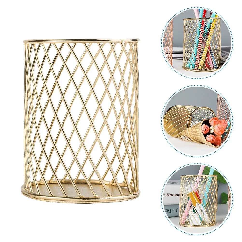 

1Pcs Iron Pen Holder Hollow Desktop Organizer Container for Pens Brushes Stationery Storage Home Office