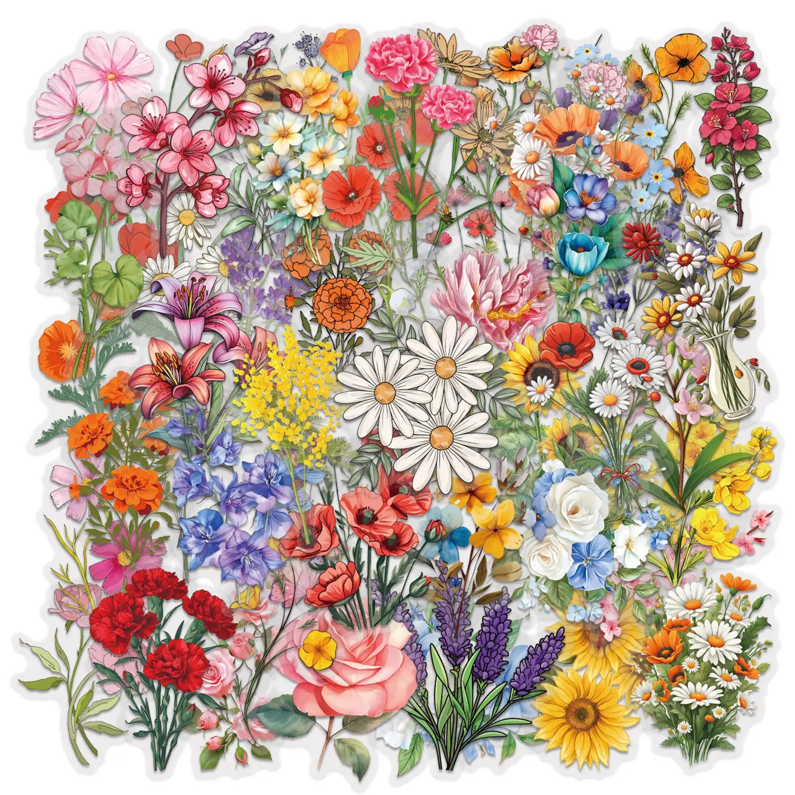 60 Stück INS Tinte Blume Aufkleber Pack Wasserdicht Transparent PET Broschüre Blumenmaterial Dekoratives Gitarrennotizbuch