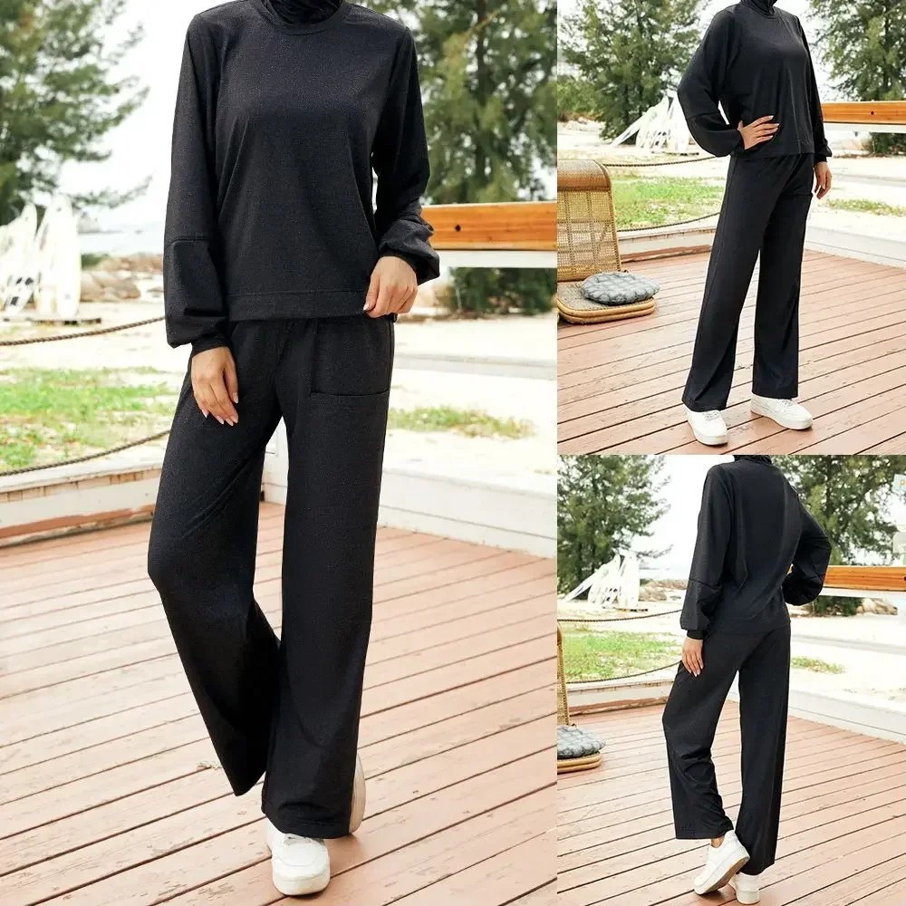 2 pezzi donne musulmane manica lunga costumi da bagno casual set hijab costume da bagno arabo islamico Islam Burkini copertura completa costume da bagno beachwear