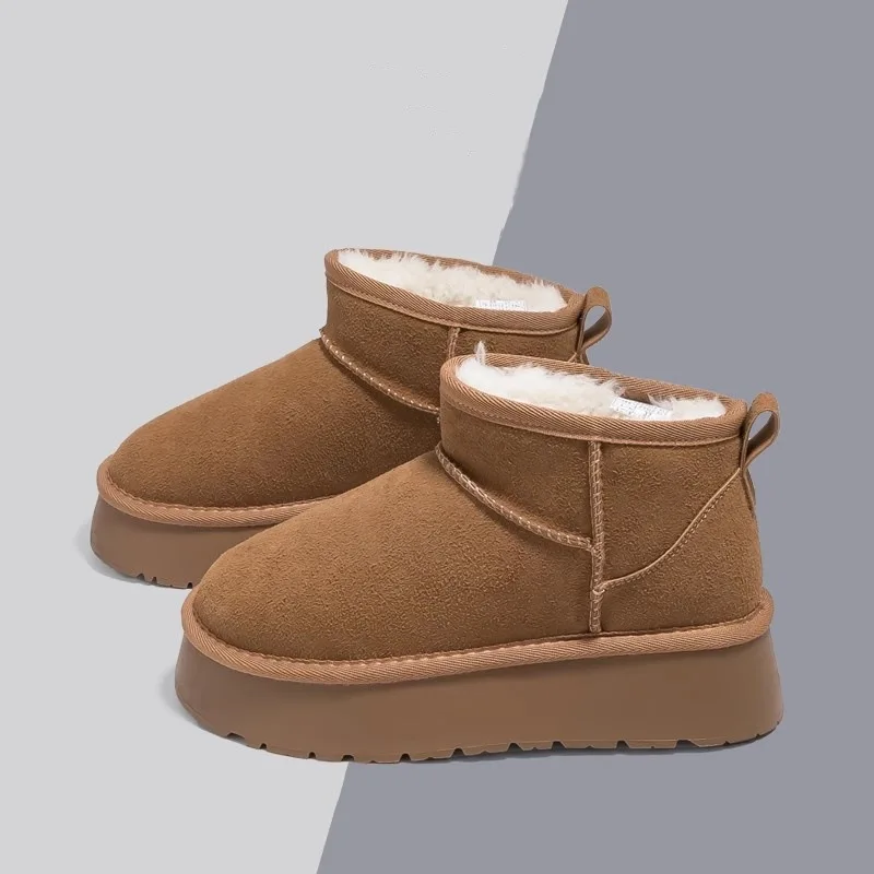 

Winter New Thick Snow Boots Solid Color Thick Bottom Short Women's Boots Outdoor Warm Height Increasing Plush Ankle Boots