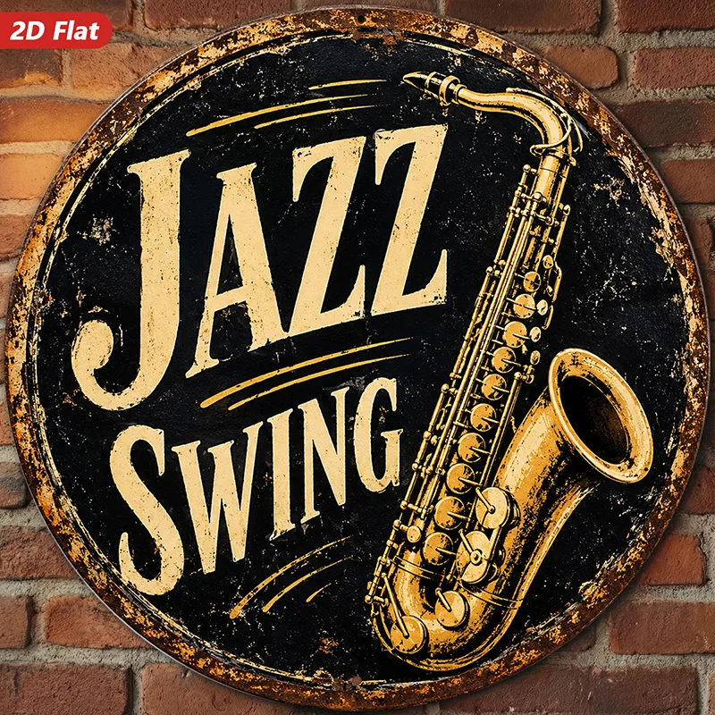CIFBUY Vintage Retro Jazz Saxophone 2D Round Aluminum Wall Art Waterproof Durable Metal Sign For Bar Music Room Living Room