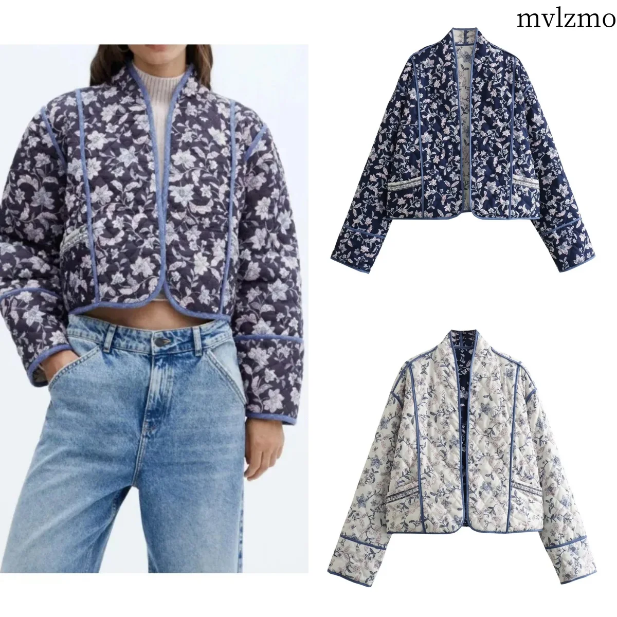 女性のためのリバーシブルパッド入りジャケット,花柄,ルーズ,ショートトップ,アウター,新品,冬