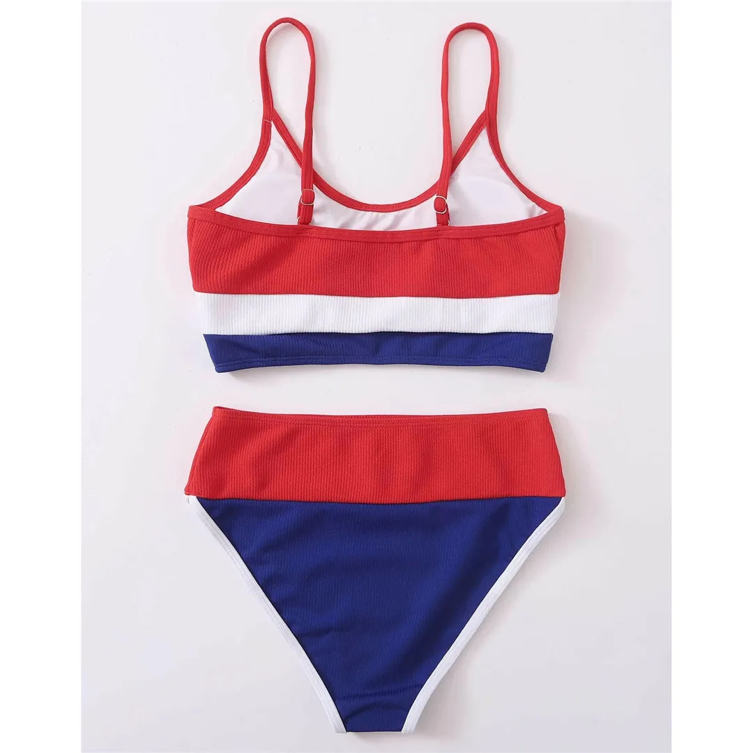 Neuer gerippter, zweiteiliger Damen-Bikini mit hoher Taille, Badeanzug, zweiteiliges Bikini-Set, Badebekleidung, Damen-Badeanzug V2238 – Detail 36