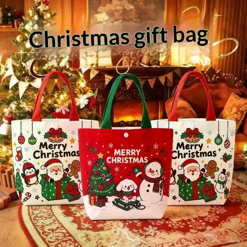 Christmas Handheld Cloth Bag Cartoon Santa Claus Xmas Tree Gift Bag Merry Christma Decor Noel Natal Navidad Happy New Year 2025